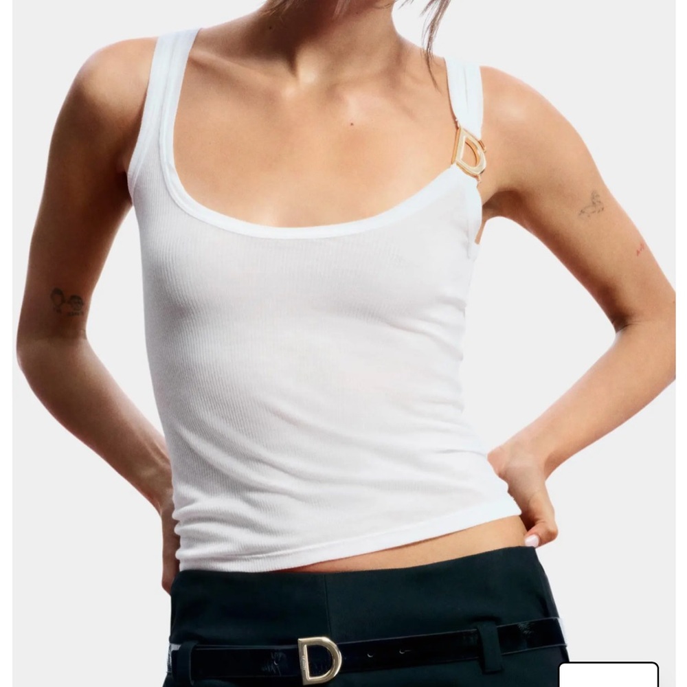 Desigual Hardware Ribbed Tank Top White with Gold Accent